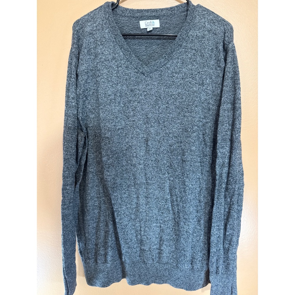 Croft & Barrow Mens XL Gray Heather V-Neck Knit Pullover Sweater